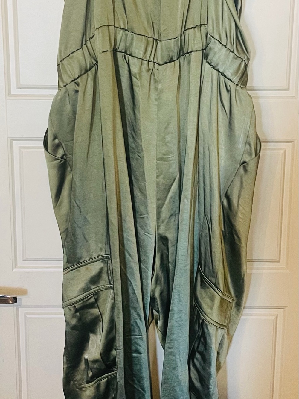 Skies Are Blue Olive Satin Relaxed Jumpsuit